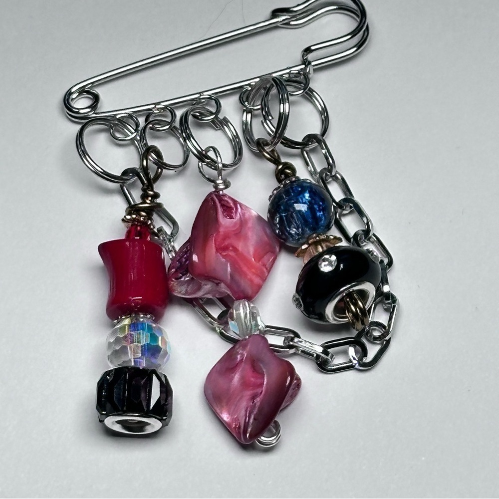Artisan Glass Bead Brooch Pin Hand Crafted | Glass Multicolor Wire-Wrapped OOAK